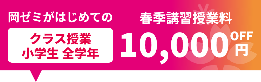 岡ゼミがはじめてのクラス授業小学生 全学年春季講習 授業料 10,000円OFF